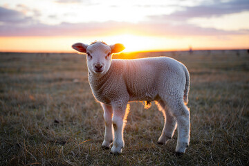 Obraz premium Adorable Lamb at Sunset A Peaceful Farm Scene