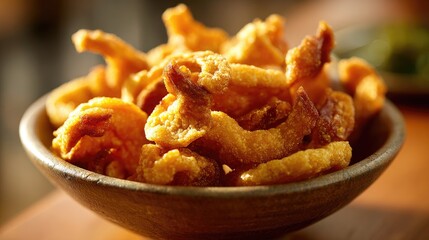 Crispy Fried Shrimp in Wooden Bowl