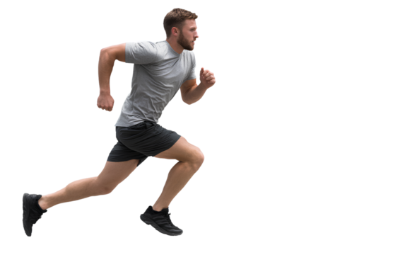 Man running isolated on transparent background, png photo cutout.