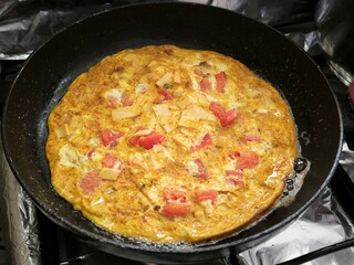 frying pan with meat