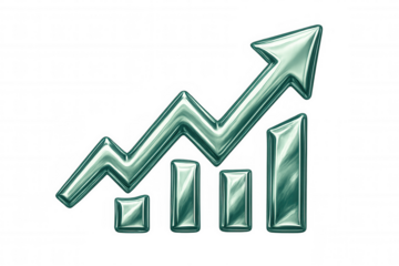 Metallic chart with upward arrow indicating positive growth, perfect for business and financial concepts, with transparent background