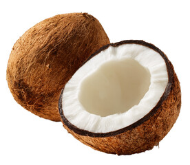 ai fresh coconut halves showcasing white flesh and brown shell ready for culinary use in various dishes