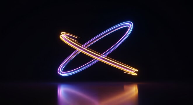 Neon light rings intersection dark background