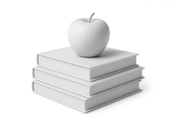 White apple resting atop stacked books, symbolizing learning journey, academic growth against clean transparent backdrop