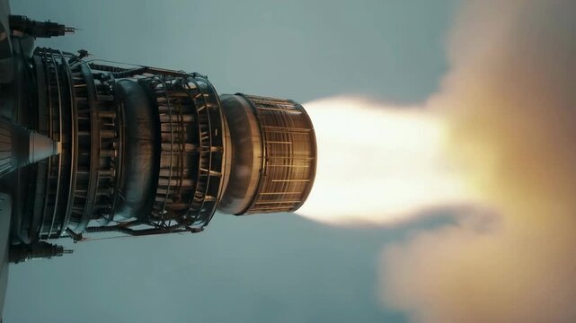 Powerful Jet Engine Exhausting Hot Gas During Test