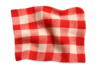 Red and white checkered tablecloth waving on transparent background, perfect for picnic and cooking scenes