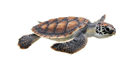 Realistic sea turtle with detailed shell and flippers, isolated on clean white background