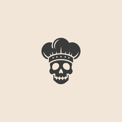 Minimalist simple skull chef logo in creative silhouette design.