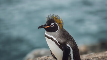 Portrait of a Macaroni Penguin with a Yellow Crest