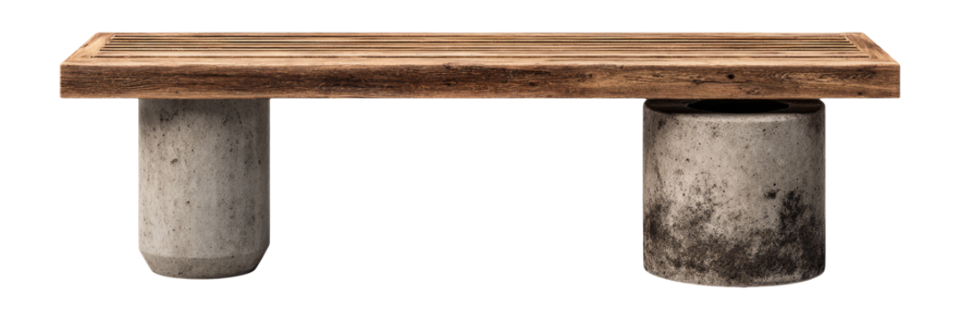 Wooden Bench with Concrete Legs on Transparent Background Clipart