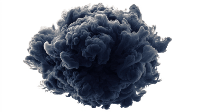 Dark blue smoky explosion with a transparent background.