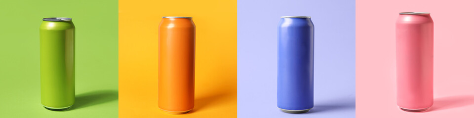Set of fresh soda on color background