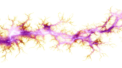 A stunning fractal lightning bolt of purple and yellow, with transparent background.