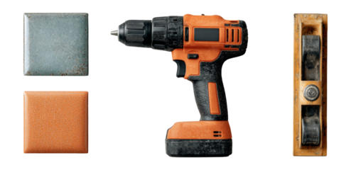 Isolated Drill with Colorful Tiles on Transparent Background