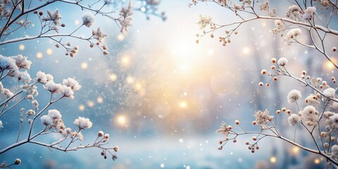 Winter Floral Border with Snowy Background