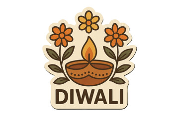 Glowing diya lamp with vibrant flowers, illuminating festive diwali celebration, representing traditional indian light festival on transparent background