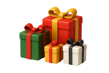 Obraz premium Vibrant gift boxes tied with decorative ribbons, presenting festive celebration mood against transparent backdrop for seamless design placement