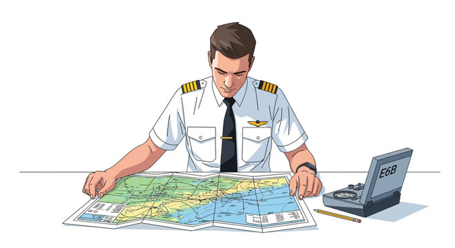 pilot studying map, white uniform, looking down clip art preview