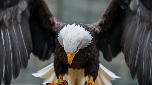 Fierce Bald Eagle with an intense, confrontational stare.	