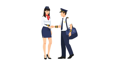 Cordial interaction between pilot and stewardess before flight departures