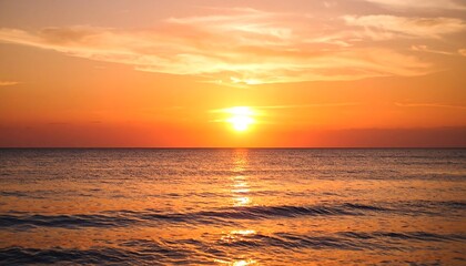 Sunset over Calm Ocean.