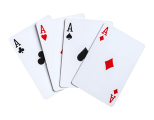 Obraz premium Four Aces poker hand, a winning combination symbolizing luck, success, and high stakes in games of chance and strategy