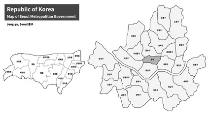 Fototapeta premium Seoul Jung-gu Map - Administrative Districts and Neighborhoods of Jung District, South Korea