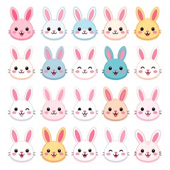 Cute cartoon rabbit faces in various pastel colors