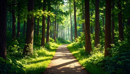 Fototapeta premium Sunlit Forest Path. (1)