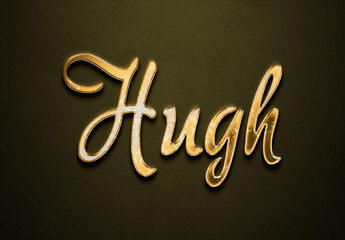 Old gold text effect of name Hugh with 3D glossy style Mockup.