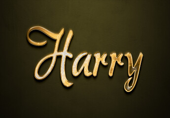 Old gold text effect of name Harry with 3D glossy style Mockup.