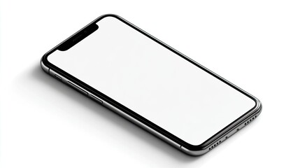 Sleek Smartphone with Blank Screen on White Background High Resolution Product Mockup for Mobile App Demonstration, Ideal for Technology Concepts