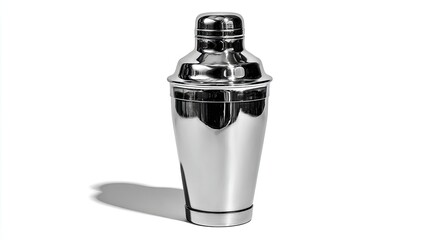 Sleek Stainless Steel Cocktail Shaker On White Background A Professional Bar Tool For Mixing Drinks