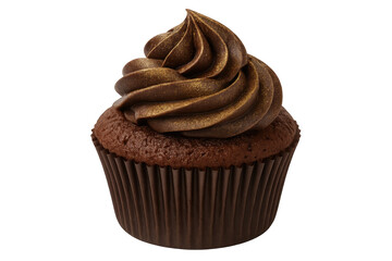 Delicious chocolate cupcake with gold sprinkles on transparent background