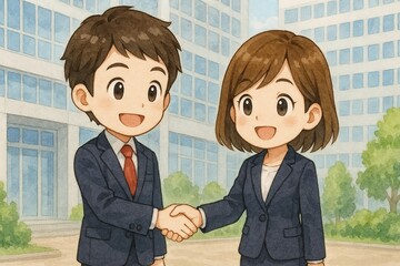 握手を交わす会社員男女