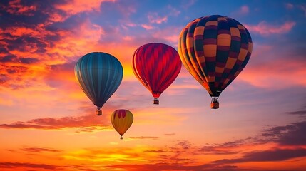 Fototapeta premium Colorful Hot Air Balloons Soaring at Sunset