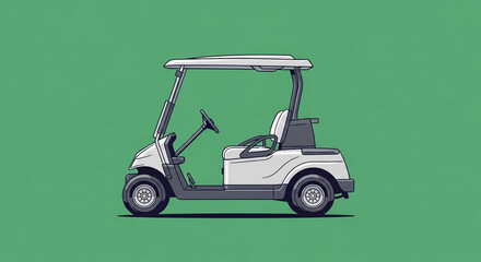 Fototapeta premium Illustration of a white golf cart with a green background in side profile view