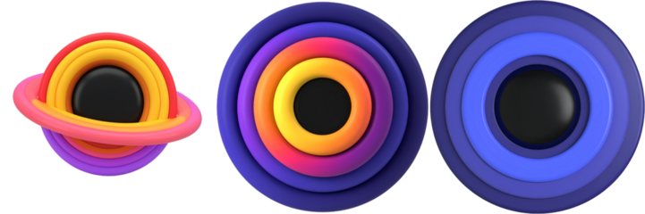 Abstract Composition Of Colorful Geometric Spheres With Gradient Circular Rings and a Transparent Background