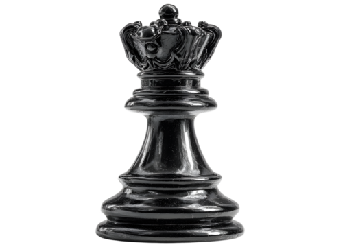Hyper-realistic black chess king piece in glossy finish isolated on white background PNG
