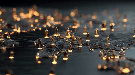 Futuristic Digital Network with Connected Data Points and Illuminated Nodes in Dark Background