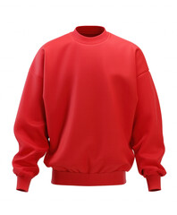 Bold red sweatshirt with crew neck and long sleeves on transparent background