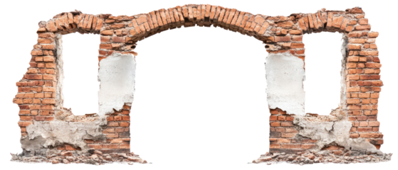 Ancient Brick Archway Structure With Weathered Texture And Openings On Transparent Background