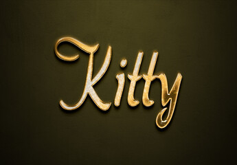 Old gold text effect of name Kitty with 3D glossy style Mockup.
