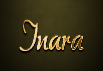 Old gold text effect of name Inara with 3D glossy style Mockup.