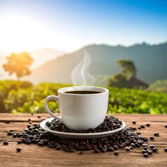 Coffee cup on wooden table