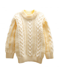 Obraz premium Cream-colored knitted sweater with cable pattern on transparent background