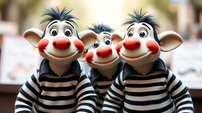 Smiling mimes in striped shirts