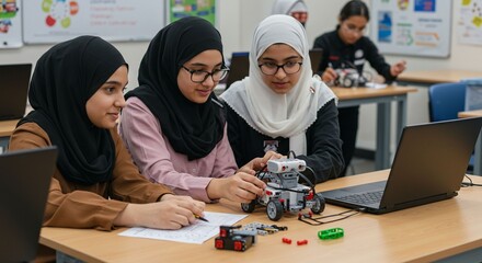 Students collaborate on a robot project
