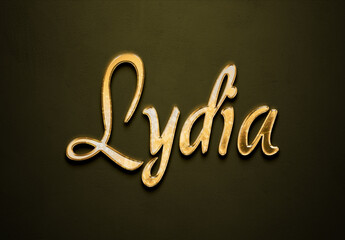 Old gold text effect of name Lydia with 3D glossy style Mockup.