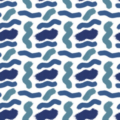 Abstract seamless pattern with blue wavy lines